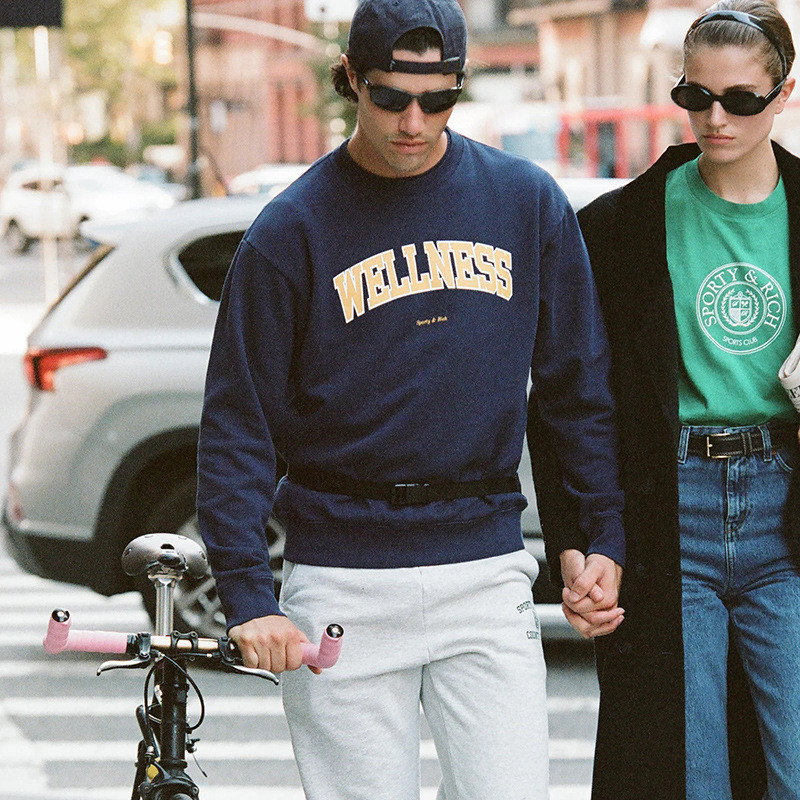 87VD Sporty&Rich 23Winter New North American Niche Lettering WELLNESS Printed Fleece Women's Sweatsh