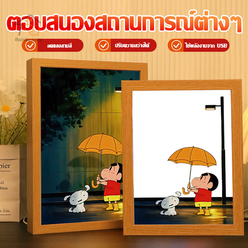 💕โคมไฟภาพวาดเครยอนชินจัง Crayon Shin-chan ไฟแต่งห้อง LEDกรอบรูปไฟ เสียบ USB 3 ระดับ ของขวัญวันเกิด