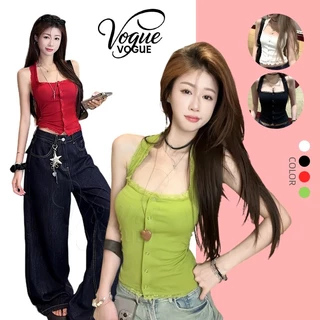 Vogue🌟พร้อมส่ง🌟 เสื้อคล้องคอ สีสดใสเสริมฟองน้ำ ผ้านุ่มนิ่มสไตล์เกาหลี (FY10145)