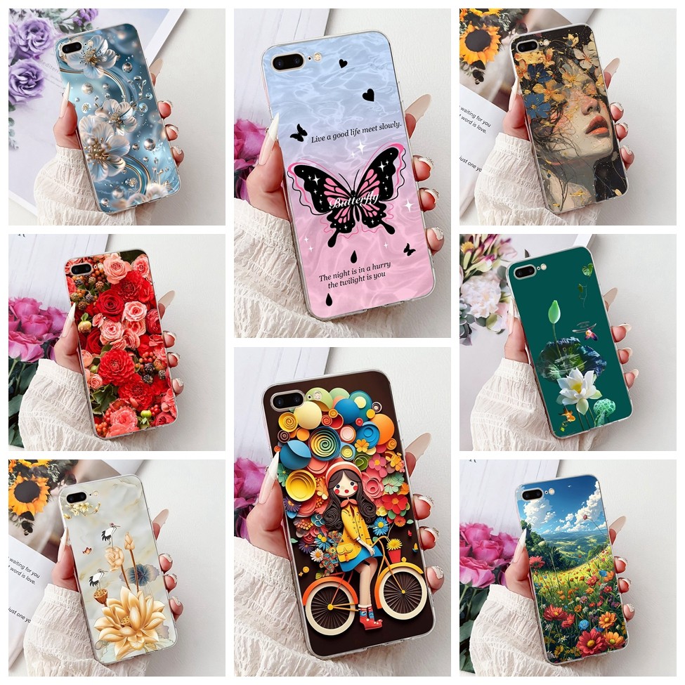 สําหรับiPhone 7 PlusกรณีA1661 Clearความงามแมวน่ารักแฟชั่นดอกไม้ทาสีปลอกสําหรับiPhone 7Plusเคสโทรศัพท