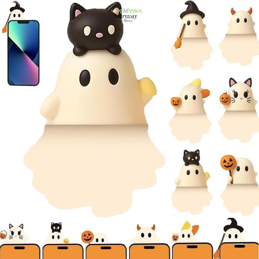 STARYSWAY Ghostees Mystery Phone Buddy, Stick-On Halloween Pumpkin Phone Topper, Cute Mini Toy Ghost