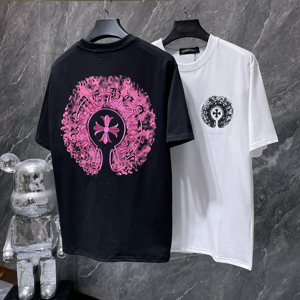 เสื้อยืด Chrome Hearts Heavy Industry Horseshoe Cross เย็บปักถักร้อย Splash Ink แขนสั้น