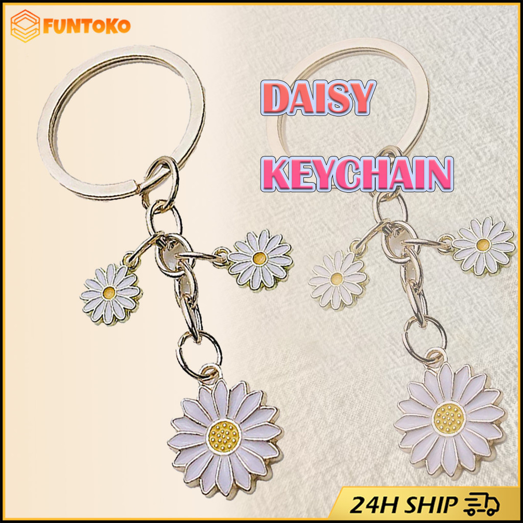 สินค้ามีคุณภาพ พวงกุญแจจี้รูปดอกไม้ ดอกเดซี่ วัสดุโลหะ DIY เครื่องประดับสำหรับห้อยกระเป๋า โทรศัพท์