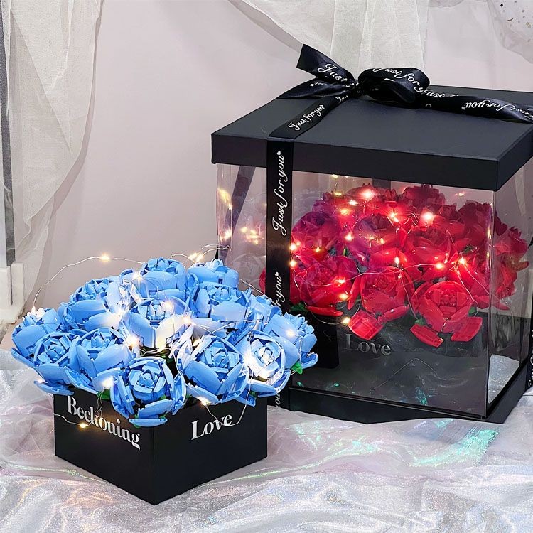 พร้อมส่ง  บล็อกตัวต่อ ช่อดอกกุหลาบ DIY ช่อดอกอิฐ สีแดง ชมพู/สีน้ำเงิน/ขาว บล็อกอาคาร 3D ของขวัญวันวาเลนไทน์/วันเกิด ราคา ถูกที่สุด ดีลบีเคเค แกลเลอรีภาพที่ 7