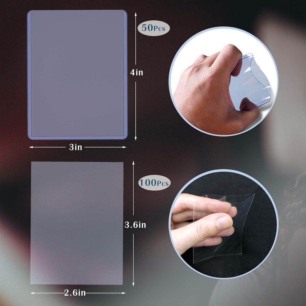 150 Pack Trading Card Sleeves, Toploaders Consist 50 Hard Plastic Card Protectors + 100 Clear Soft S