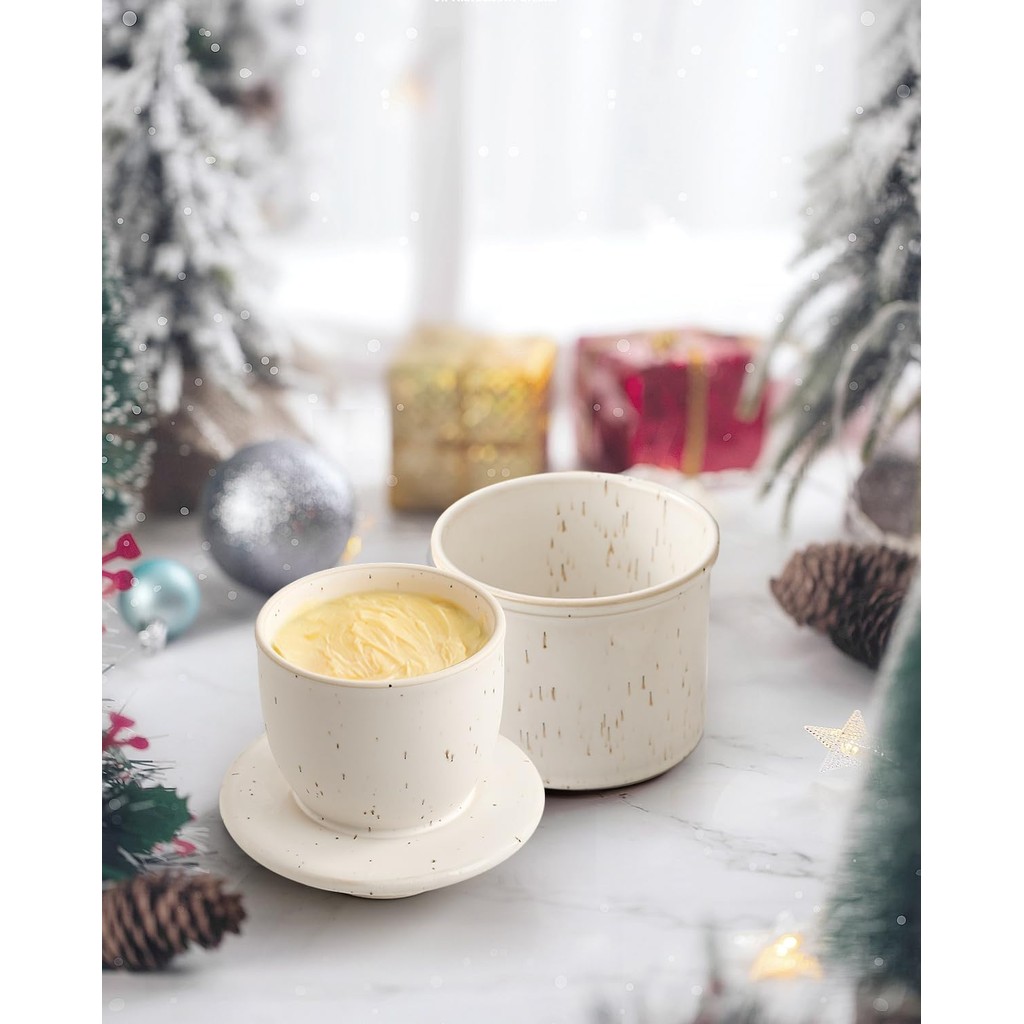XELA Porcelain Butter Keeper Crock, French Butter Crock สําหรับเคาน์เตอร์, Butter Keeper พร้อม Water