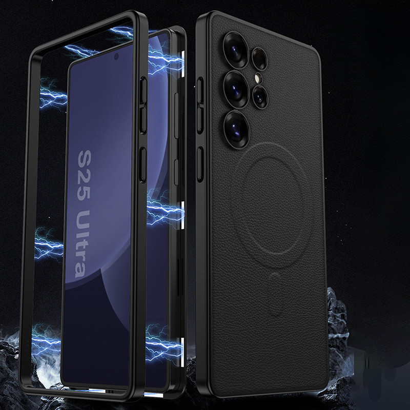 ใหม่สําหรับ Samsung S25 Ultra Casing S25Ultra เครื่องชาร์จไร้สายในตัวเคสโทรศัพท์หนังแม่เหล็ก