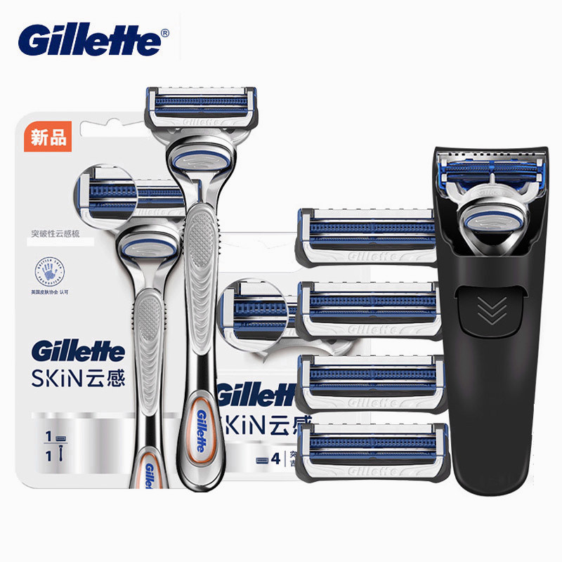 Gillette SkinGuard Sensitive Razor Blade 2 ชั้นเปลี่ยนใบมีดโกนหนวด Cassette สําหรับ Fusion ผู้ถือเครื่องโกนหนวดซิลิโคนกรณี
