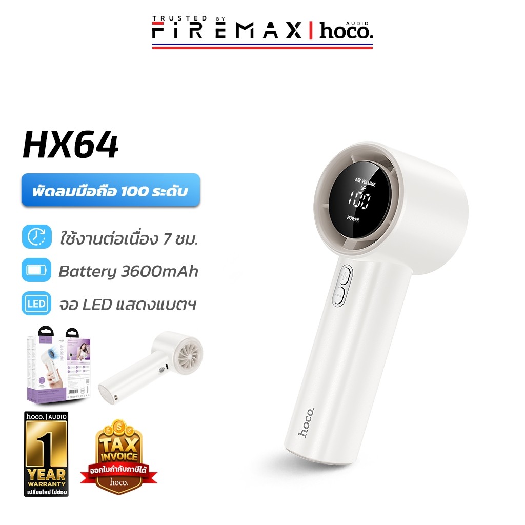 HOCO HX64 พัดลมมือถือ ปรับความแรง 100 ระดับ จอแสดงผลดิจิทัล แบตเตอรี่ 3600mAh พัดลมพกพา hc8