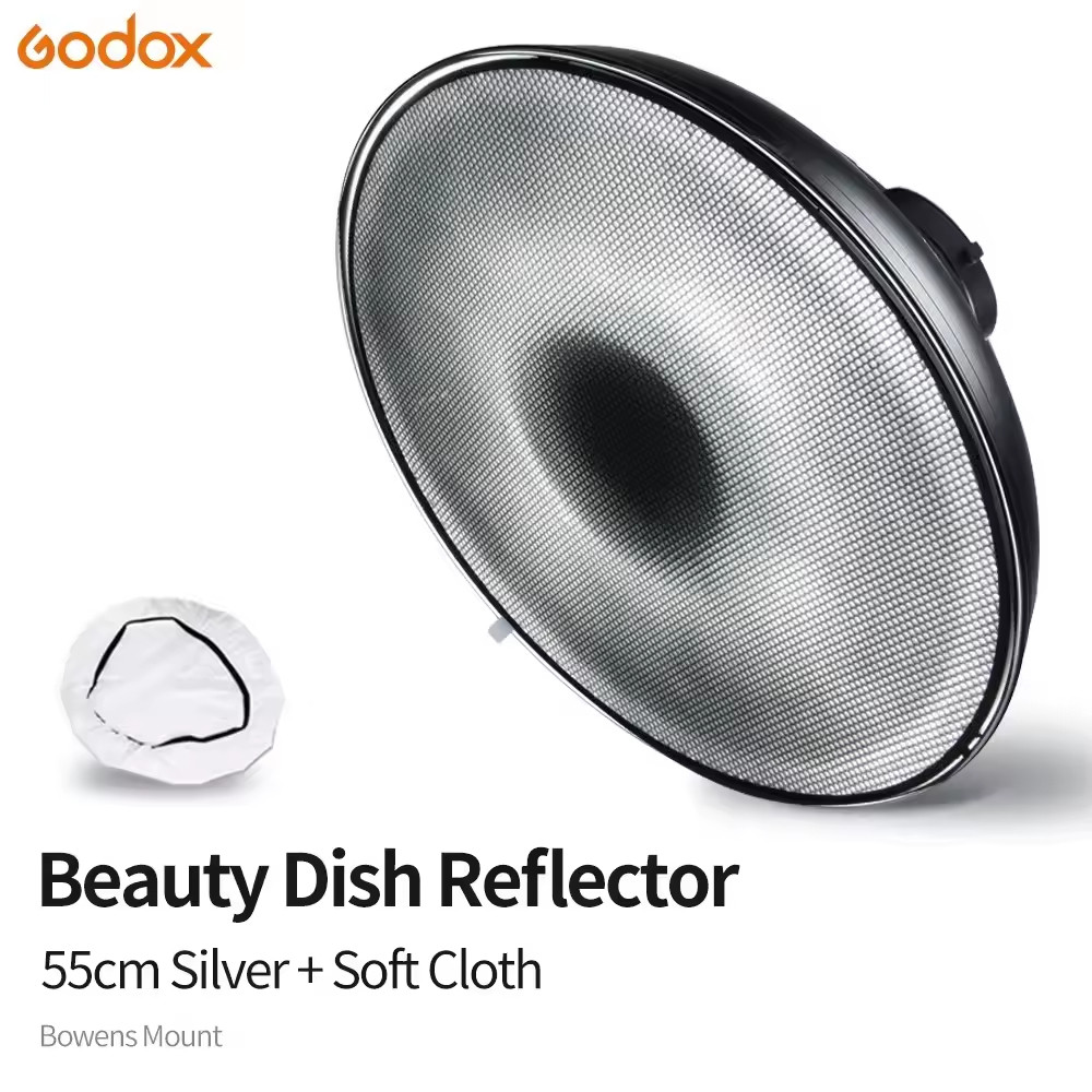 Godox 55 ซม.22" Studio Silver Beauty จาน Bowens Mount + ตารางรังผึ้ง + Diffuser ถุงเท้าสําหรับ DE300