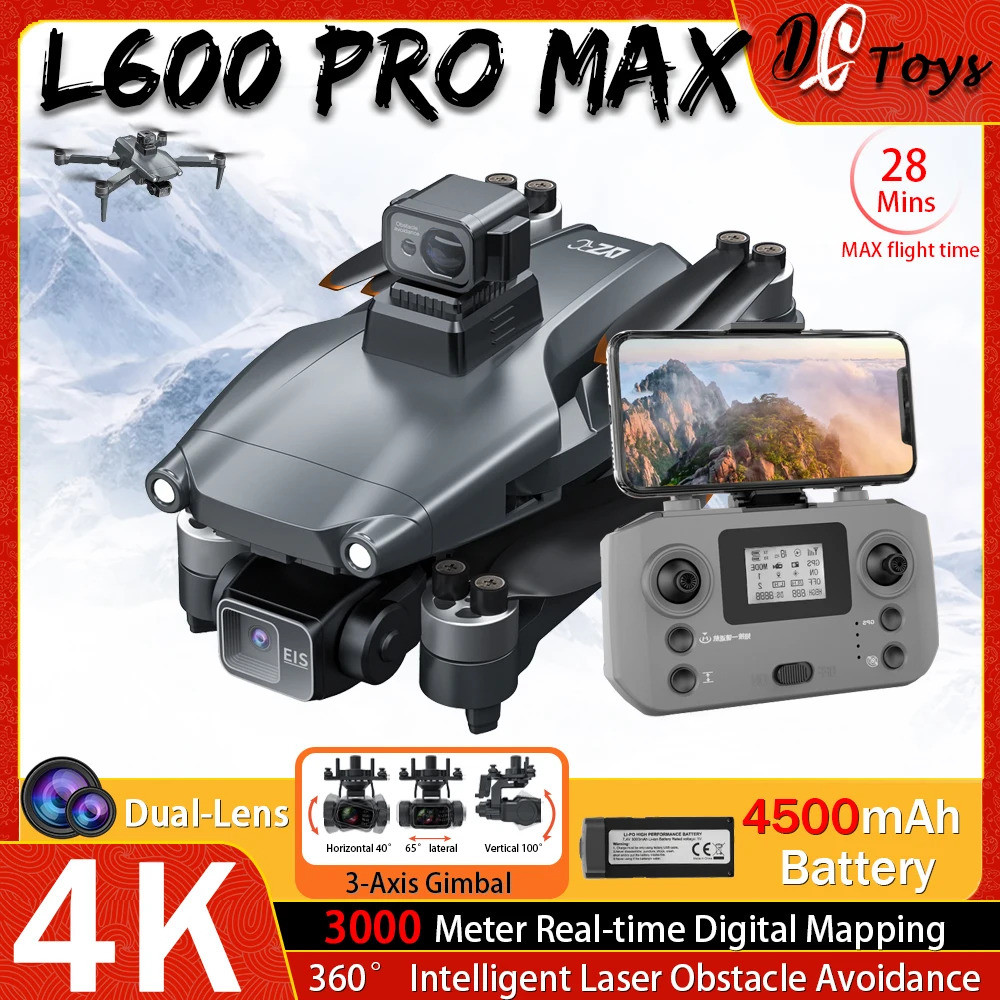 [NEW] L600 Pro/l600 Pro Max 4k Professional Drone 3 แกนGimbal Rc Quadcopter 3kmเที่ยวบินMini Dronสมา
