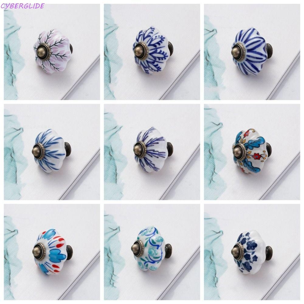 CYBERGLIDE Pumpkin Handle, Ceramics and Alloys Single Hole Vintage Door Handle, ทนทานหลายสี Creative