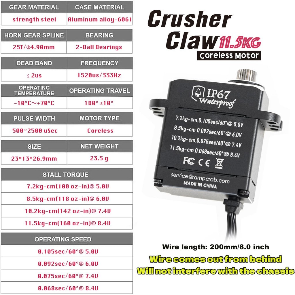 RampCrab เซอร์โวแรงบิดสูงพร้อมเซอร์โวฮอร์นและเมาท์สําหรับ FMS FCX24, อะไหล่อัพเกรดสําหรับ RC Crawler