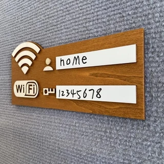 TOPTOOL ป้ายรหัสผ่าน WiFi,ลายมือเขียนสติ๊กเกอร์ติดผนัง WiFi,วินเทจติดผนังไม้อเนกประสงค์ใช้ตัวบ่งชี้ไร้สายโล่ตกแต่งบ้าน
