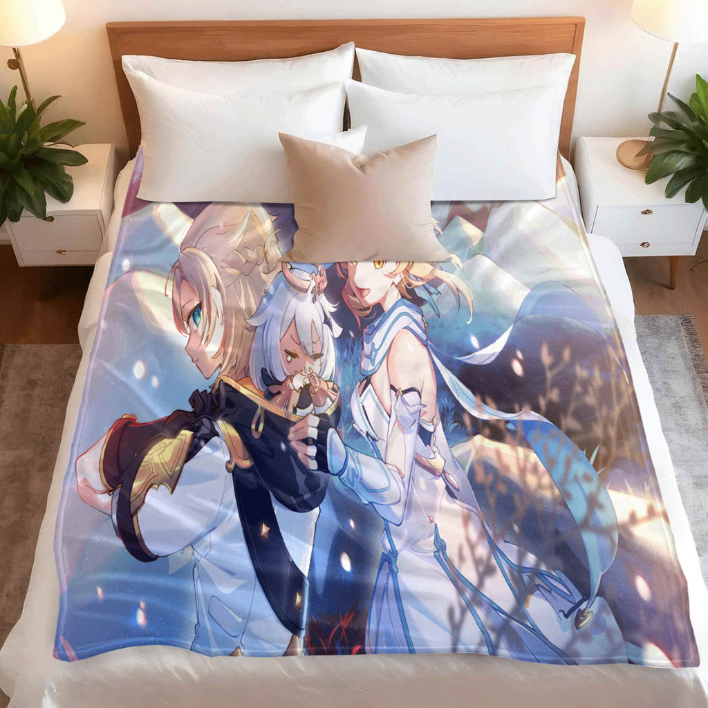 Genshin Impact Albedo Flannel ผ้าห่มโยนผ้าห่มสําหรับห้องนั่งเล่นห้องนอนเตียงโซฟาเด็ก