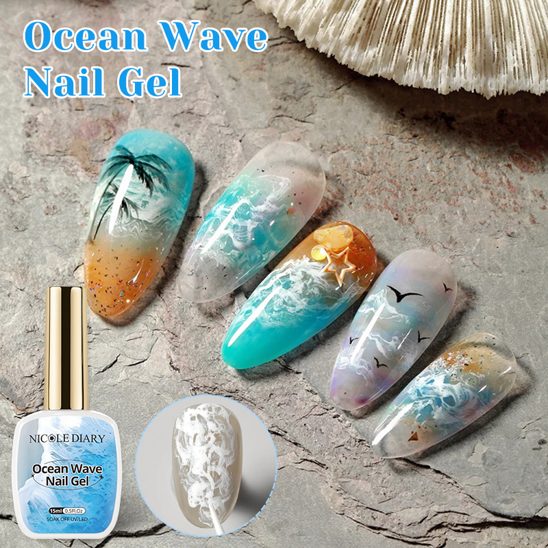 NICOLE DAIRY Bubble Ocean Wave สีขาวเจลฤดูร้อนเล็บ Poke เจลเคลือบเงา UV LED เล็บเจลเล็บ 15ml