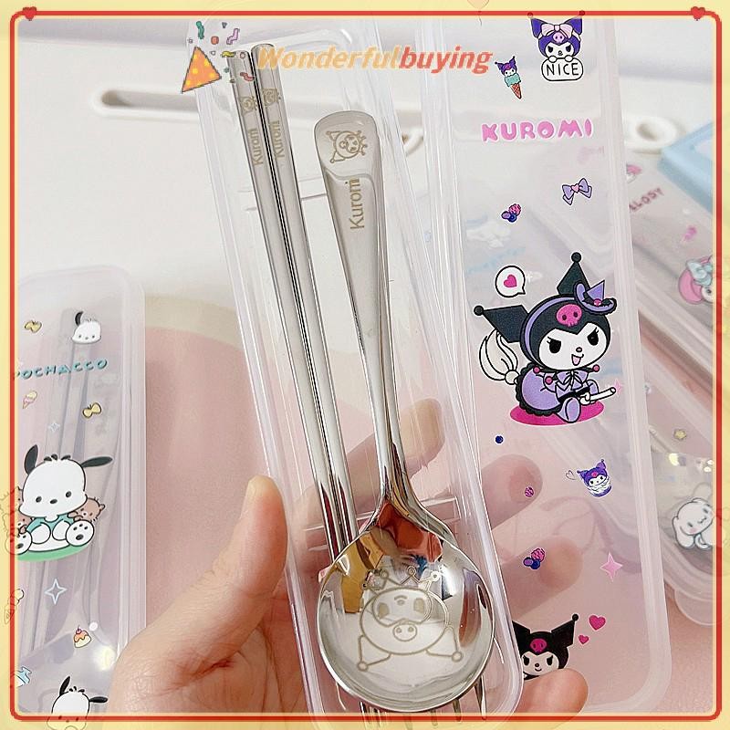 Wbth ชุดช้อนส้อมสเตนเลส ลายการ์ตูน Cinnamorolls น่ารัก สามชิ้น สําหรับเด็ก