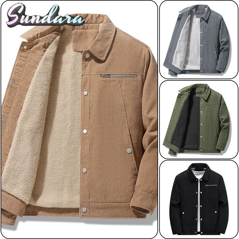 แจ็คเก็ตผู้ชายสำหรับฤดูใบไม้ร่วงและฤดูหนาว สไตล์เกาหลีเรียบง่าย ทำจากผ้าลูกฟูกและผ้าฝ้าย