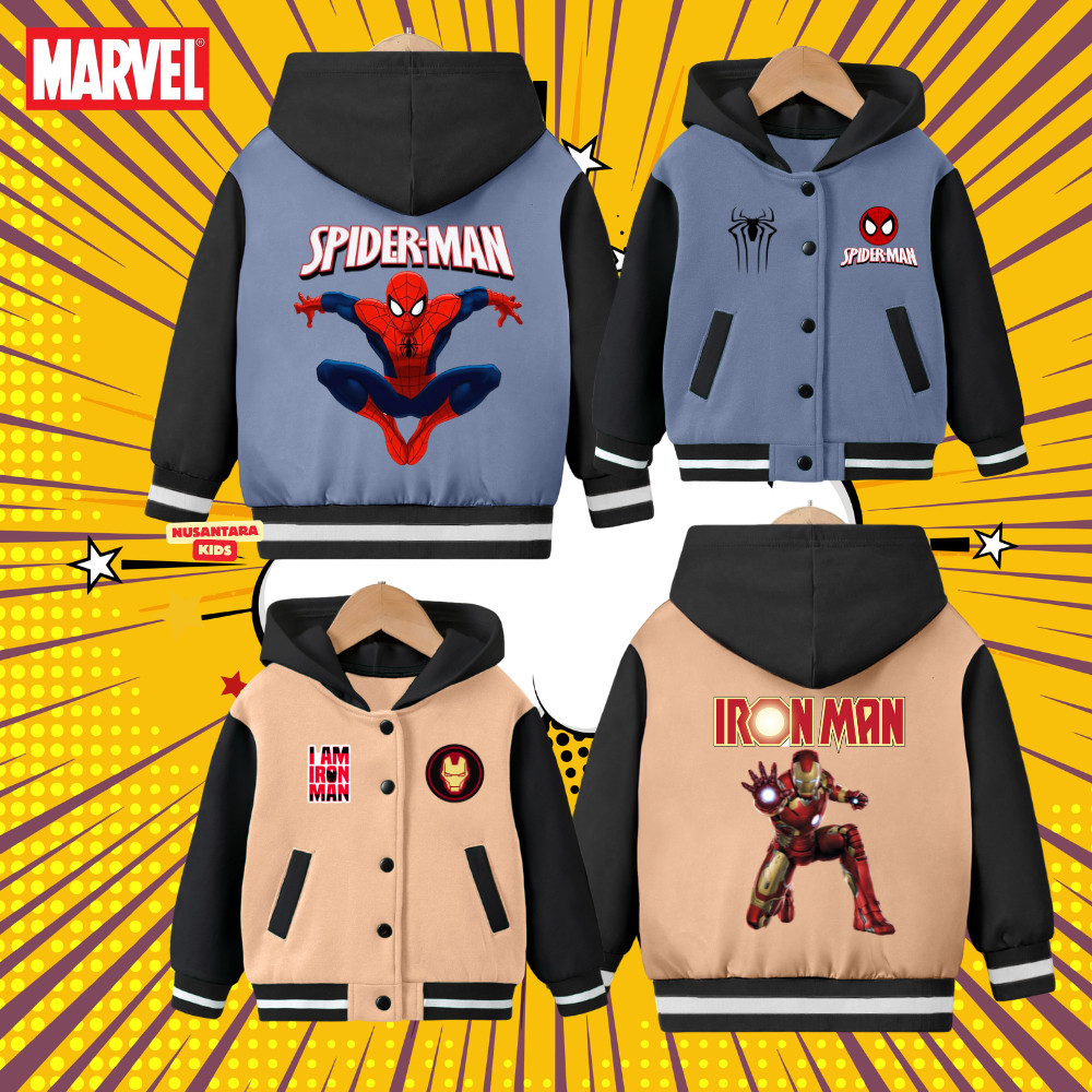 ALIBAXSTORE BOYS SPIDER MAN และ IRON MAN VARSITY HOODIE JACKET AGES 2-12 ปี