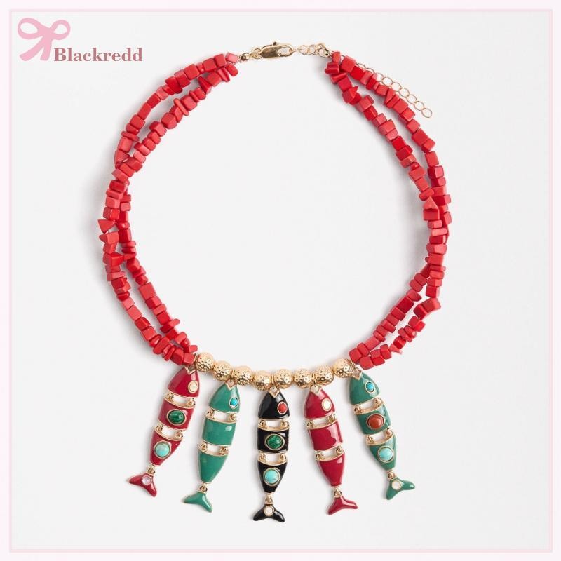 BRED Multicolor Fish Shaped Oil Drop จี้สร้อยคอสไตล์โบฮีเมียน Multi Segment ปลา Dangle ต่างหูผู้หญิง