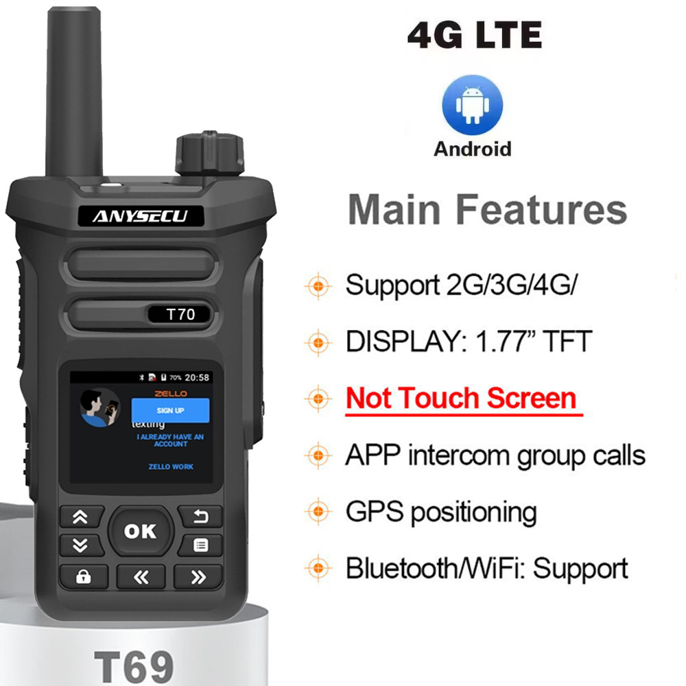 ANYSECU T70 4G เครือข่ายวิทยุ GPS WIFI Android 5.1 LTE WCDMA GSM Walkie Talkie Zello หรือจริง-pt