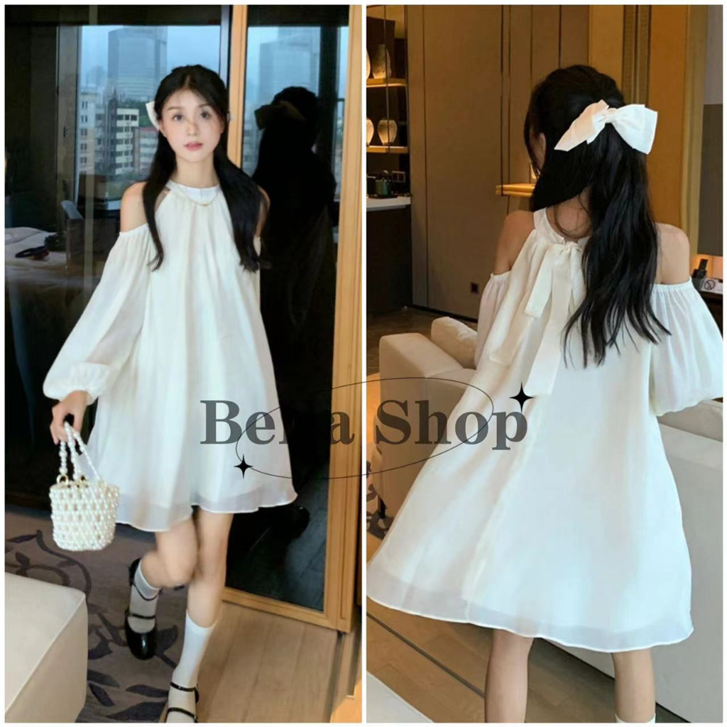 Bella เดรส เดรสเกาะอกเกาะอกฝรั่งเศส เดรสชีฟองแขนยาวระดับไฮเอนด์รุ่นใหม่ พร้อมส่งจากกทม มาถึงใน 3-5 วัน