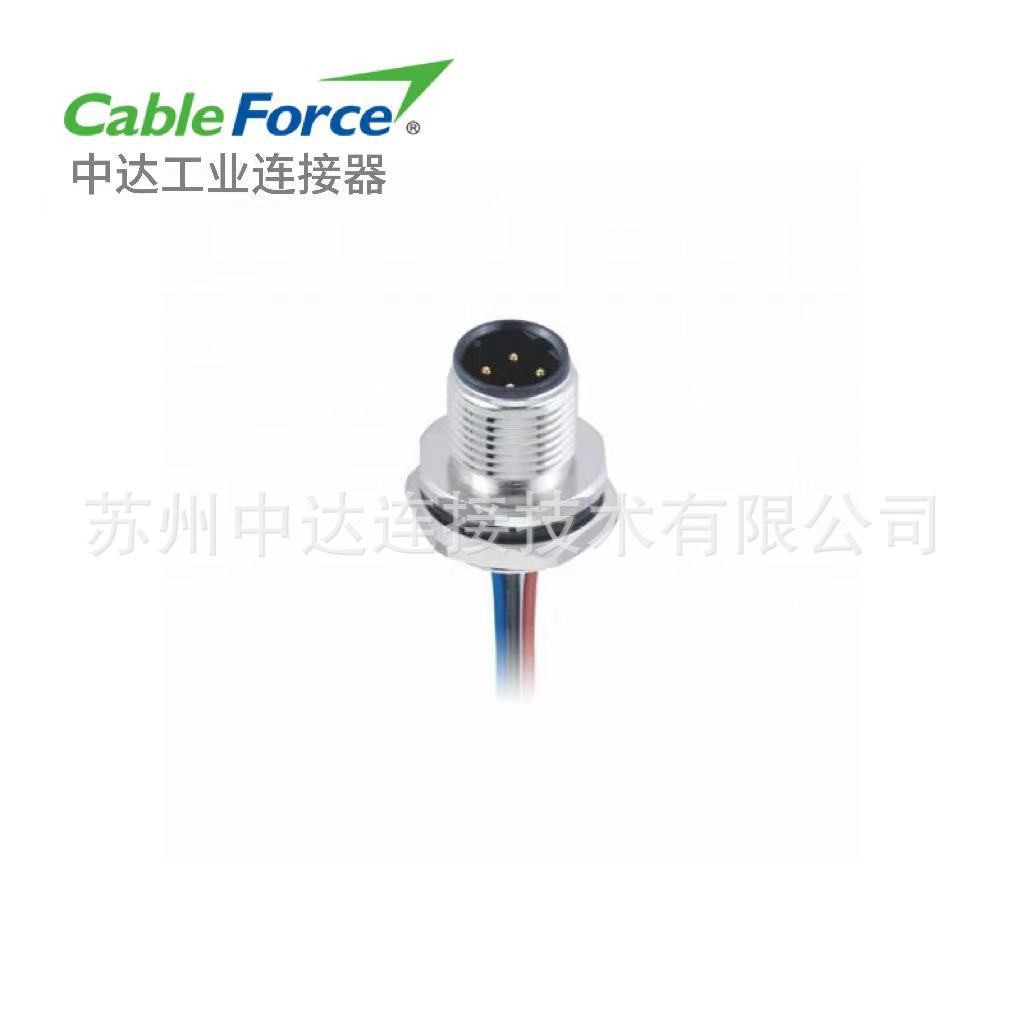 M12 Connector 4Pin D-Code Board End ซ็อกเก็ตชาย Pre-Connected สายอิเล็กทรอนิกส์ปลั๊กการบินกันน้ํา