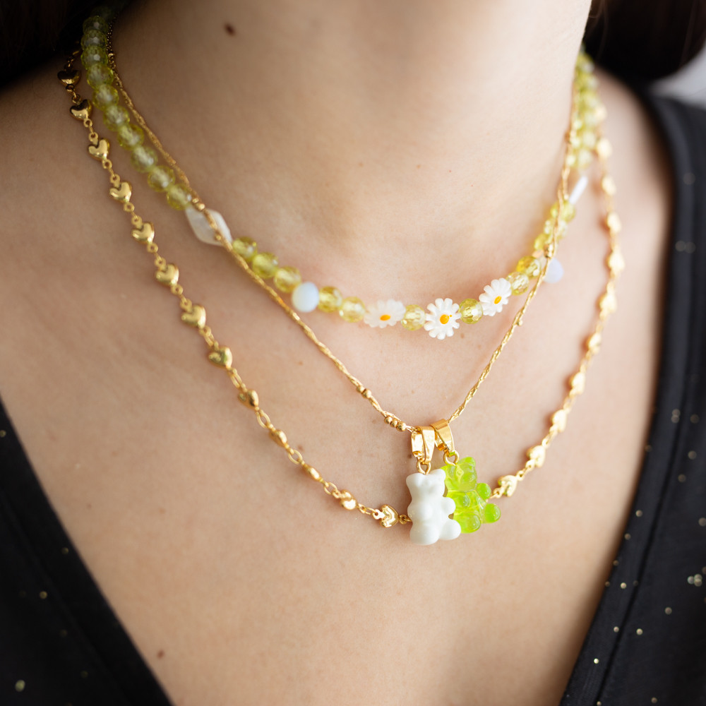 สร้อยคอจี้หมีคริสตัล สไตล์ Kwon Ji-Dragon & King Zixuan สี candy bear