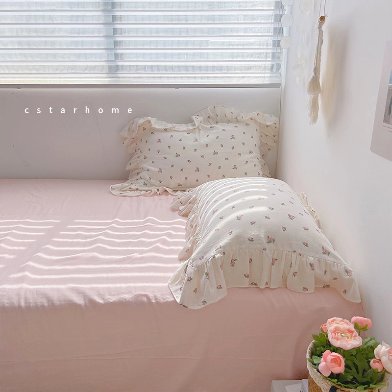 Naked Sleeping Enjoy ~ Little Peach Double-Layer Yarn Class A Cotton Pure Cotton Ruffled ปลอกหมอนดอก