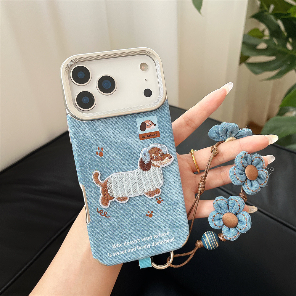 น่ารักการ์ตูนไส้กรอกสุนัขหนังเคสโทรศัพท์สําหรับiPhone 16 Plus 15 14 13 12 Pro Max Plus 17 Pro Max Airการ์ตูนเย็บปักถักร้อยลูกสุนัขป้องกันนุ่มปกหลัง