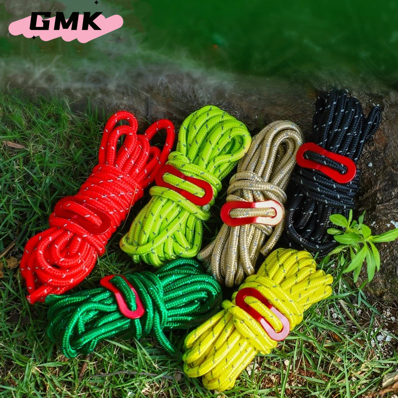 เชือกไนล่อน สะท้อนแสง ขนาด 4mm*4m. เเละตัวปรับ แข็งแรงและทนทาน สำหรับเดินป่า G3406