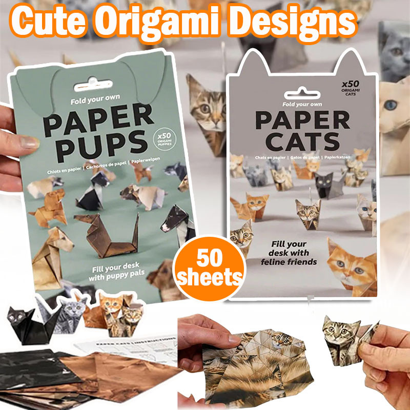 DIY กระดาษแมว Origami ชุด 50 แผ่น 3D แมว/สุนัข/ไดโนเสาร์ Origami กระดาษสัตว์ตกแต่งโต๊ะ Handmade กระดาษหัตถกรรมชุดตกแต่ง