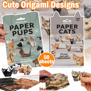 DIY กระดาษแมว Origami ชุด 50 แผ่น 3D แมว/สุนัข/ไดโนเสาร์ Origami กระดาษสัตว์ตกแต่งโต๊ะ Handmade กระดาษหัตถกรรมชุดตกแต่ง