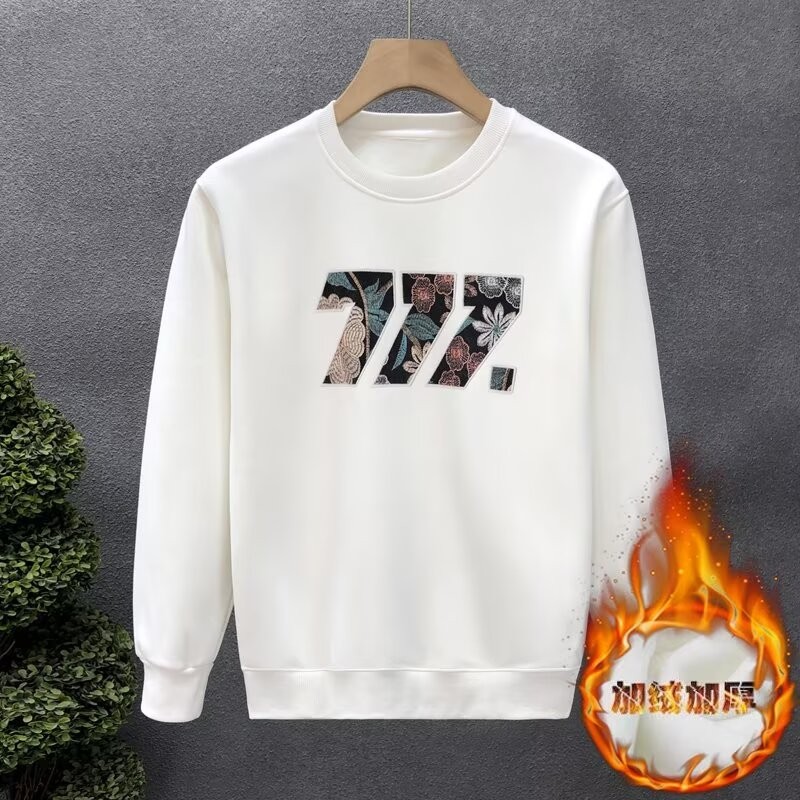 COD 2025 Men's Sweatshirt Autumn Winter Fleece Thickened Top Trendy Slim Fit Round Neck Long Sleeve 