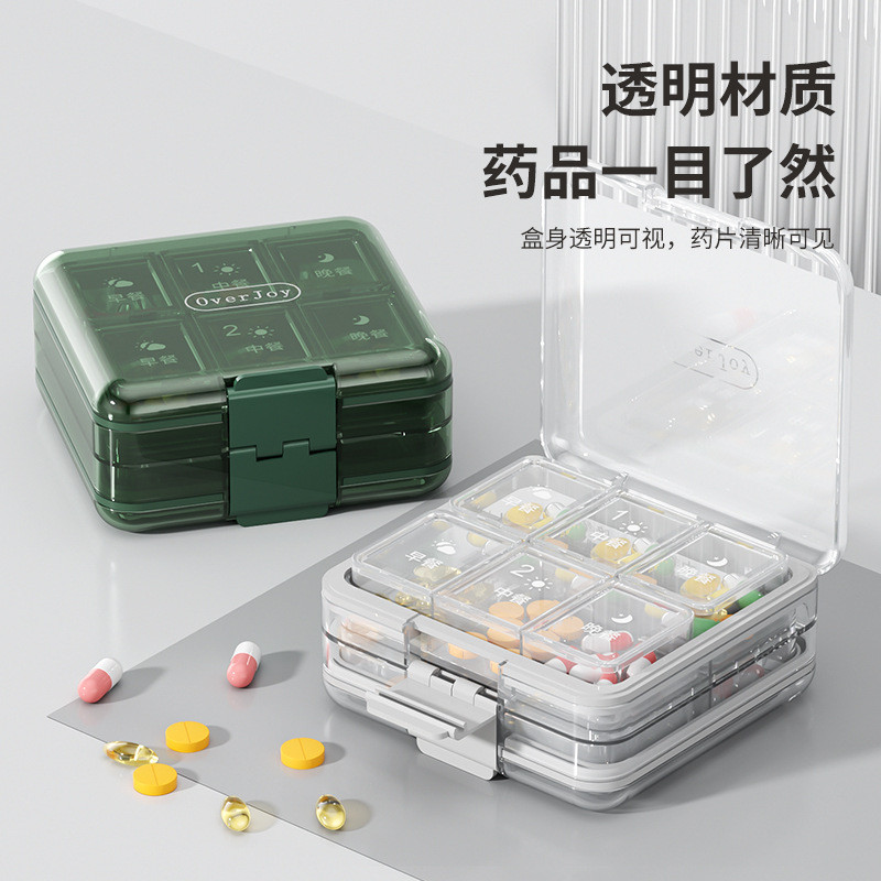 Double-Layer Enhanced Sealed 9-Compartment Pill Box แบบพกพาตัดยาเครื่องบดกล่องยาขนาดเล็ก One Week Pi