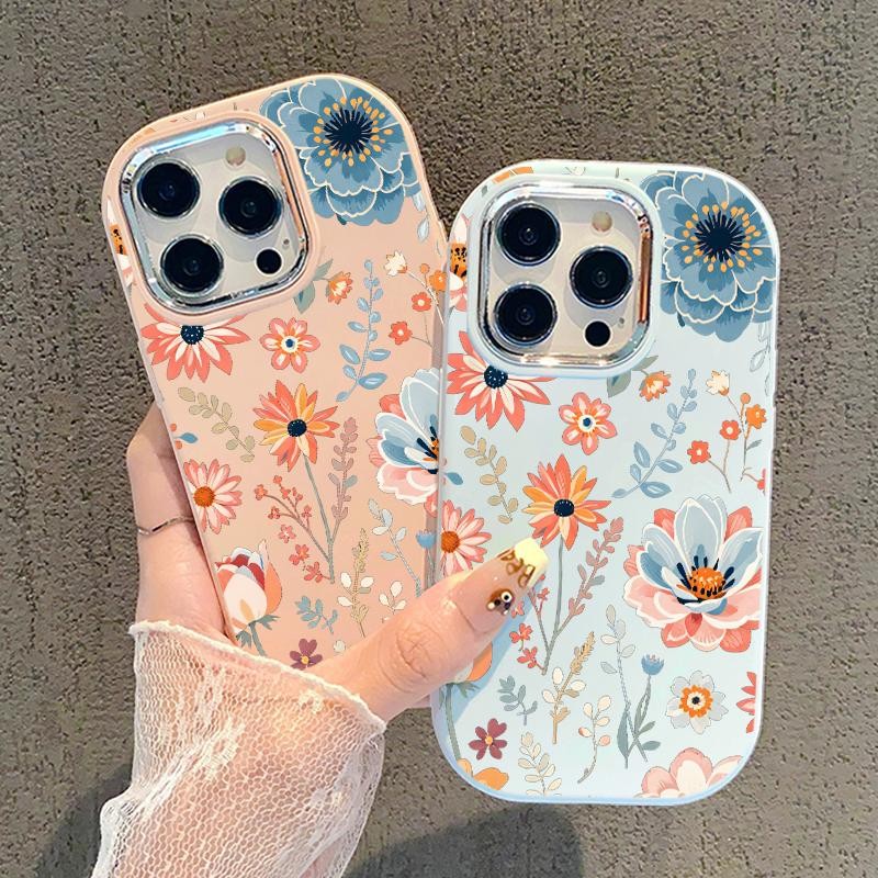 สําหรับ IQOO U5x Z7i Z9 5G Z9X 5G Silver Chrome เลนส์ดอกไม้ที่มีสีสันซิลิคอน Softcase Hp