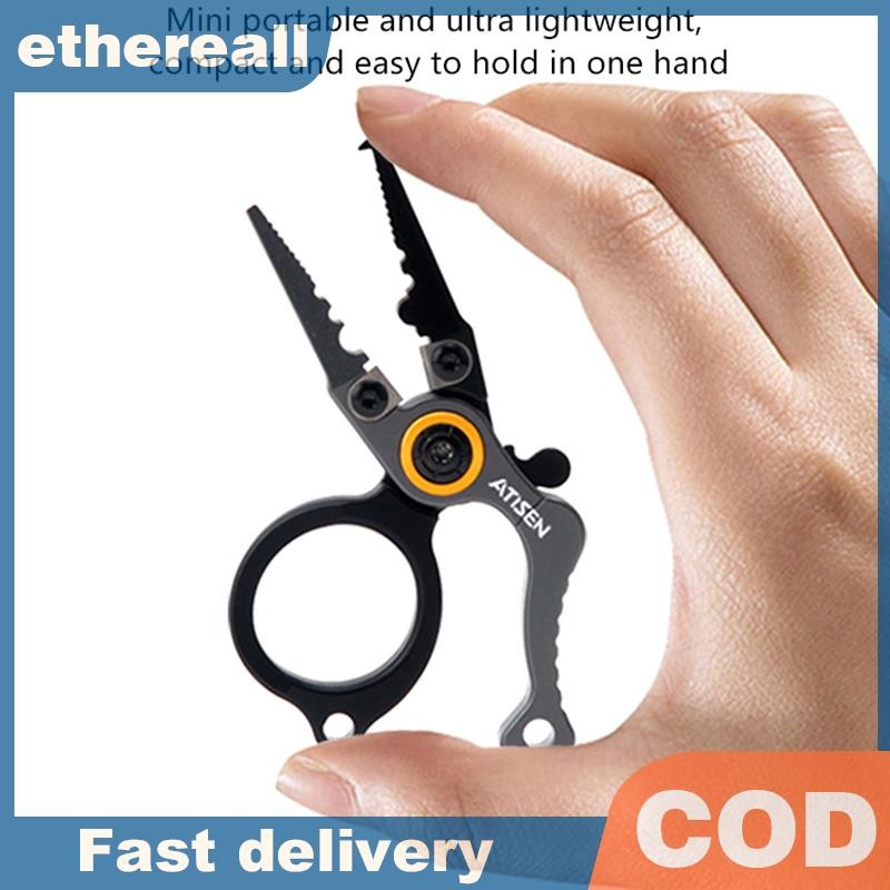 ETH คีมตกปลา Multitool ทำจากอะลูมิเนียม น้ำหนักเบา ทนต่อสนิม พร้อมสายคล้องพกพาสะดวก