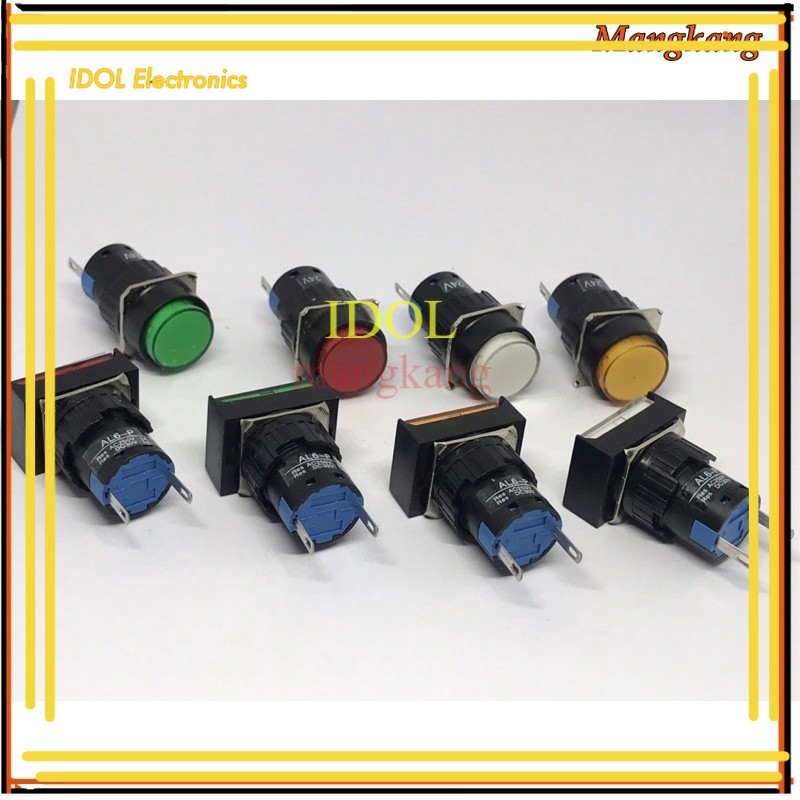 หลอดไฟโชว์ ตู้คอนโทรล คอ16MM 24VDC (หน้าสี่เหลี่ยมผืนผ้า/หน้ากลม) สีขาว แดง เหลือง เขียว พร้อมส่ง ส่