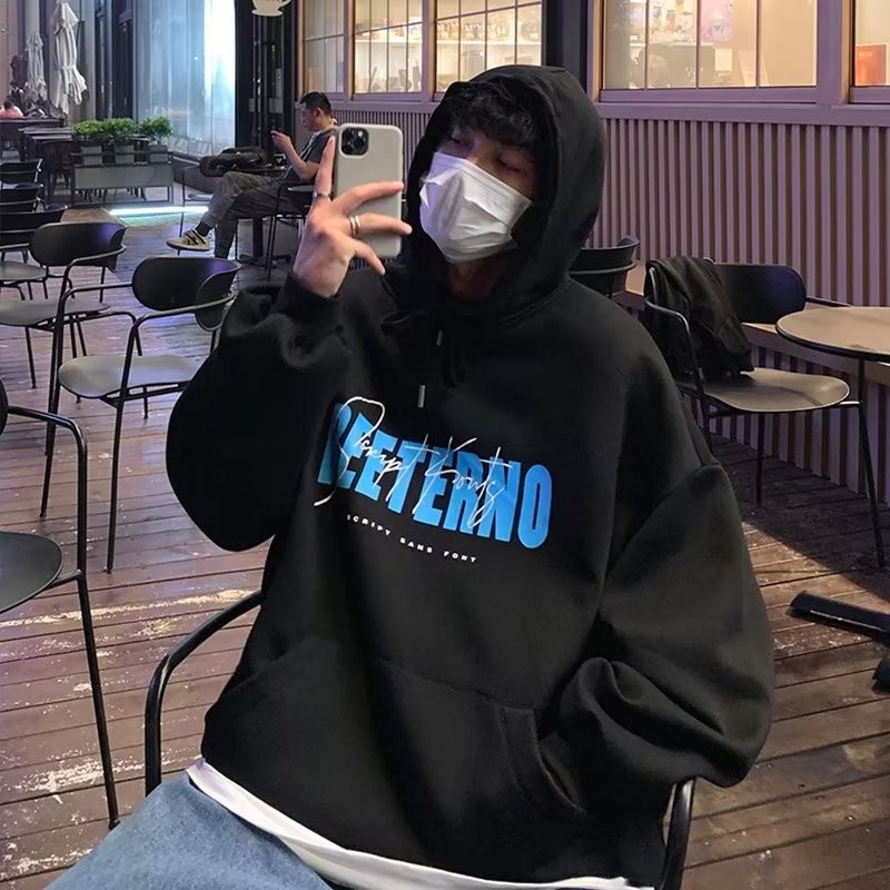 COD 2025 Letter Print Casual Sweatshirt for Men, Autumn and Winter Fleece, Hong Kong Style, Trendy Loose Fit, Couple's Versatile Hooded Jacket new23 YFSS