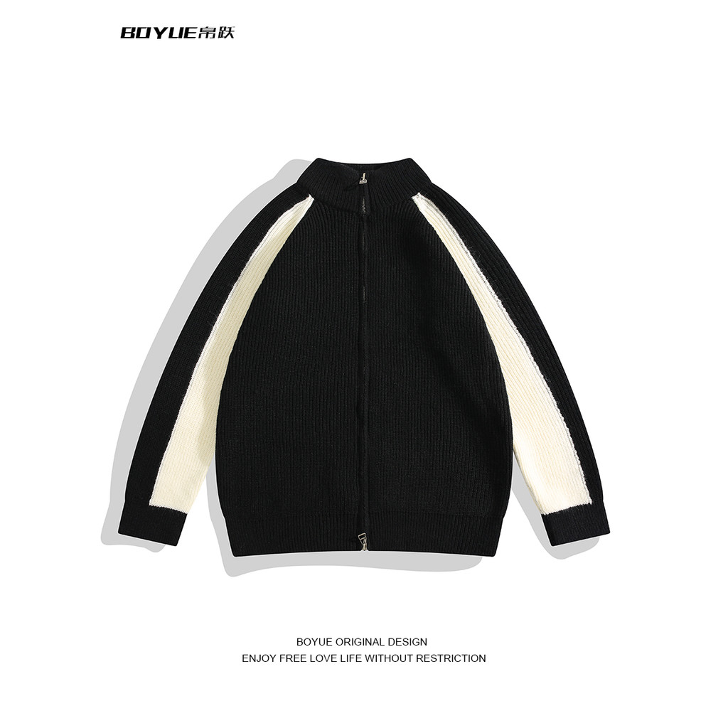 Boyue สเวตเตอร์ซิปลายถัก Standing collar เหมาะสำหรับเยาวชนและผู้ใหญ่