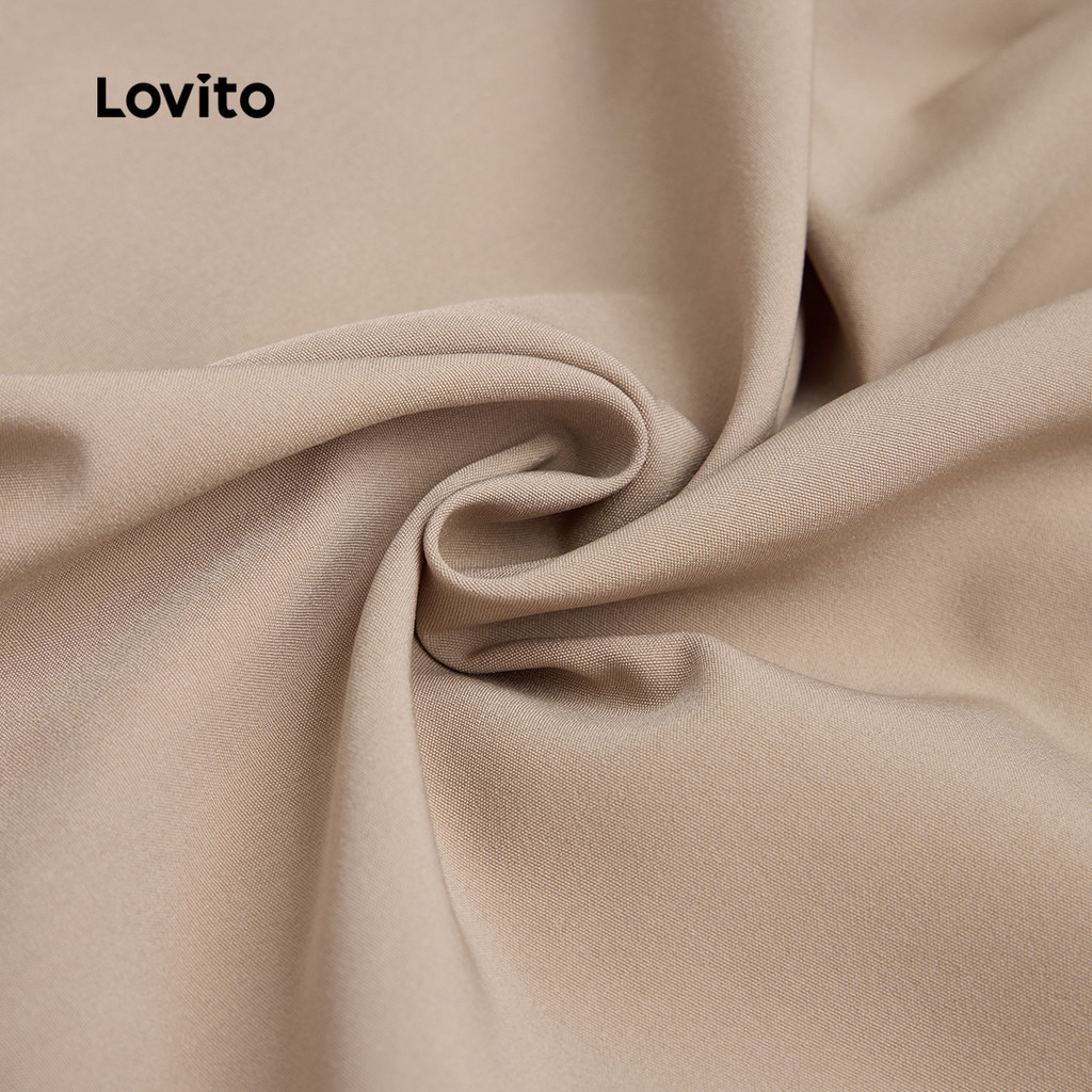 (NEW) Lovito ชุดเดรสหรูหรารายละเอียดพลีตทรงเอแนวนอน สวมใส่สบาย ต้อนรับฤดูใบไม้ผลิ/ฤดูร้อน สีคากี้ L155ED1811 - รูปที่ 3