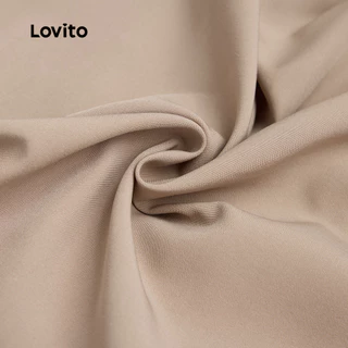 (สง่างาม) Lovito ชุดเดรสหรูหรารายละเอียดพลีตทรงเอแนวนอน สวมใส่สบาย ต้อนรับฤดูใบไม้ผลิ/ฤดูร้อน สีคากี้ L155ED1811