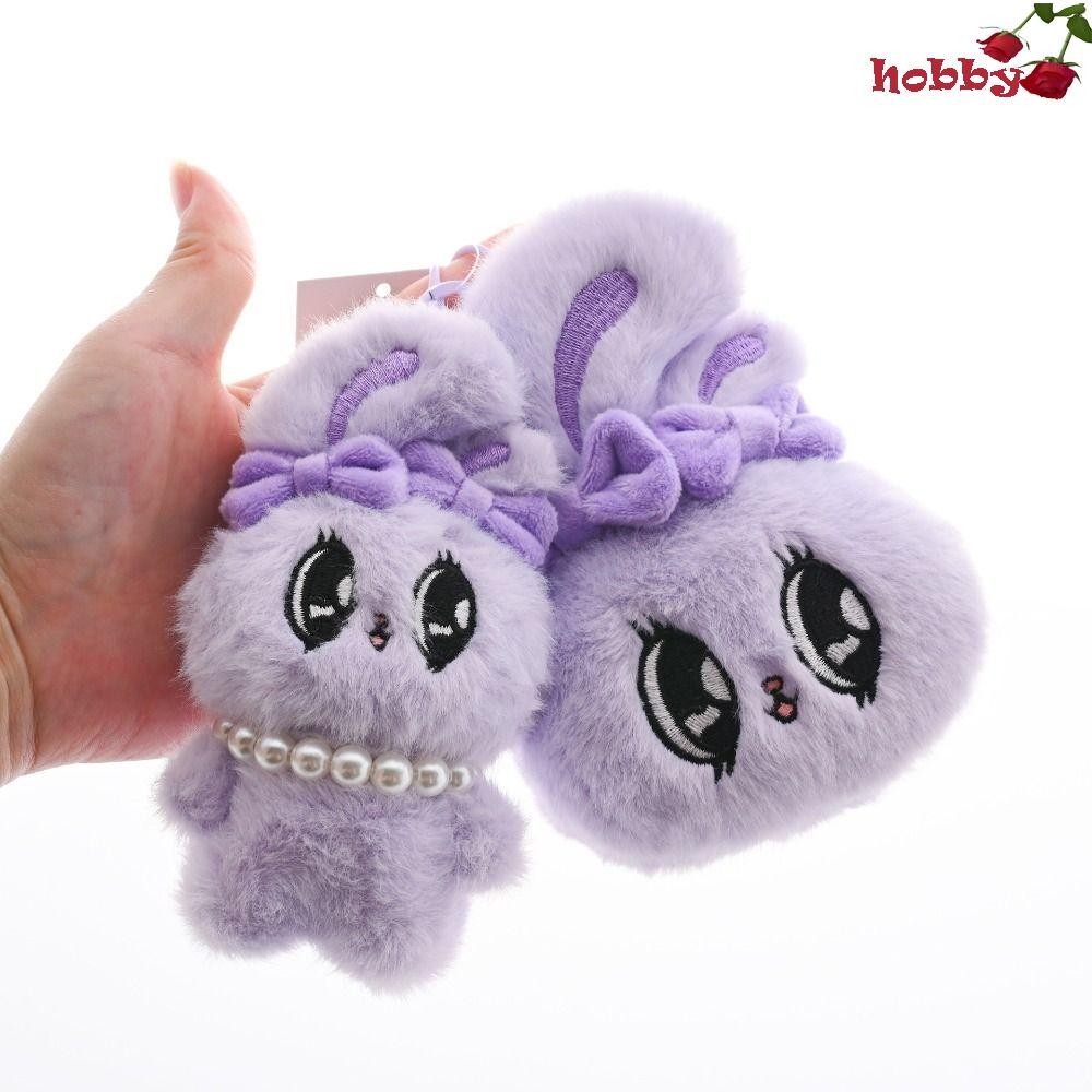 HOBBY Plush Esther Bunny ตุ๊กตาตุ๊กตา, สร้อยคอมุกโบว์ Esther Bunny การ์ด, Kawaii Fur Soft Fluffy กระ