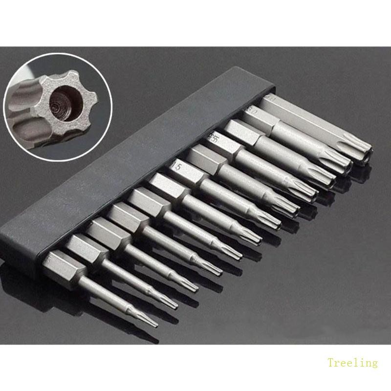 Treeling ไขควงบิต 50 มม.1 4 นิ้ว T5-T40 Torx หัวสว่านไฟฟ้าที่ถอดออกได้ 12 ชิ้น