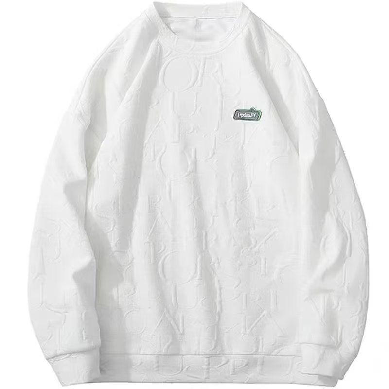 American Waffle Round Neck Sweatshirt Men Autumn Winter Street Wear Loose Hoodless Long-Sleeved Top 