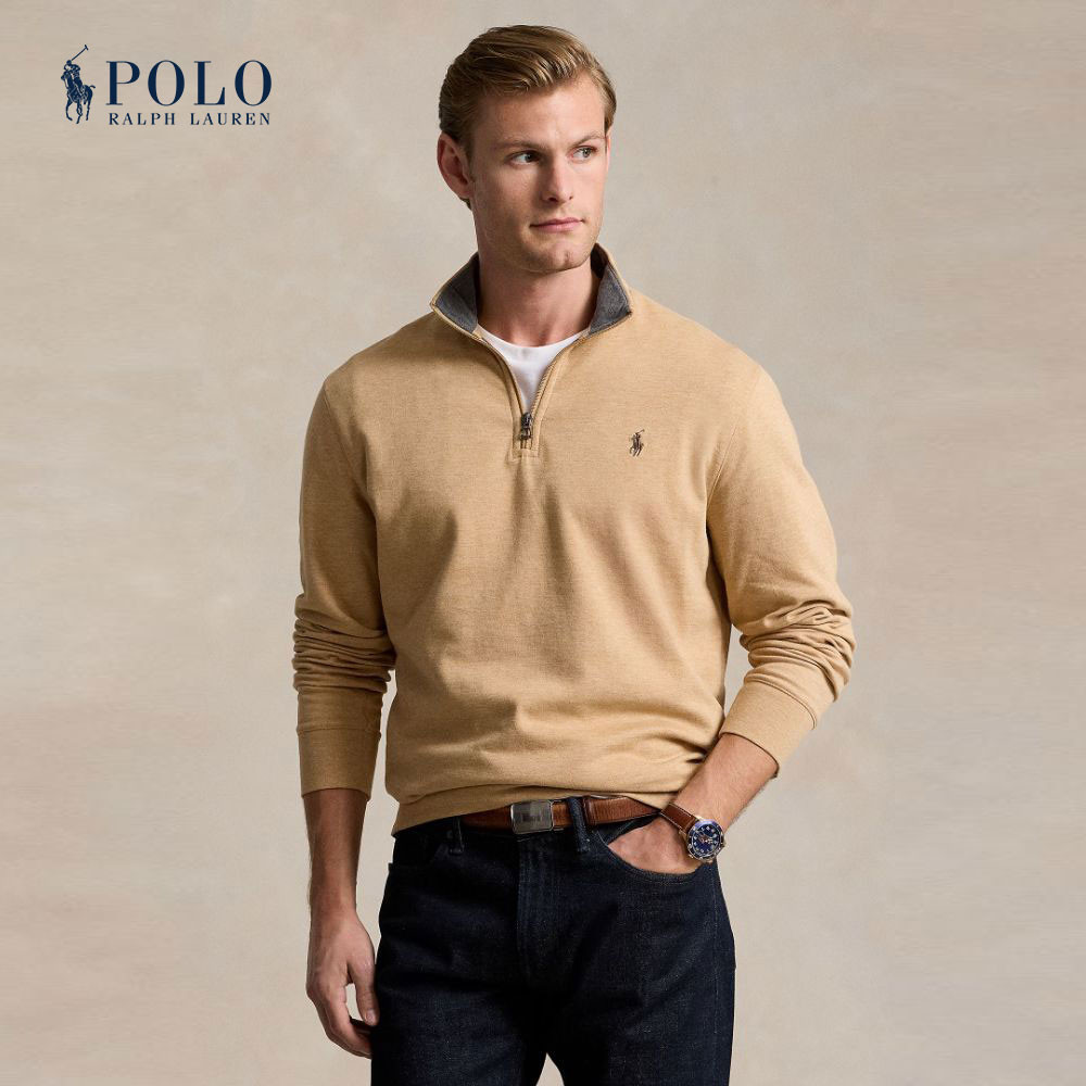 Polo Ralph Lauren เสื้อสเวตเตอร์ผู้ชาย Luxury Jersey Quarter-Zip Pullover รุ่น MNPOKNI16824032 สีเบจ ราคา ถูกที่สุด ดีลบีเคเค