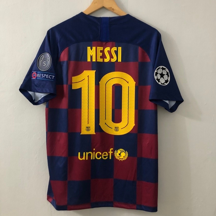 เสื้อทีมบาร์เซโลนา สำหรับผู้ชาย ขนาด S-XXL พร้อมลายเซ็น Messi และ Ansu Fati