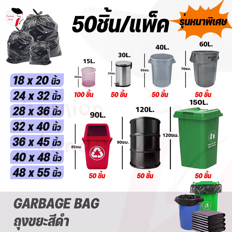 ❤️คุ้มที่สุด❤️【50/100ชิ้น】ถุงขยะ ถุงขยะดำ ถุงดำ ไร้กลิ่น เกรดA ใช้งานง่าย ราคาประหยัด