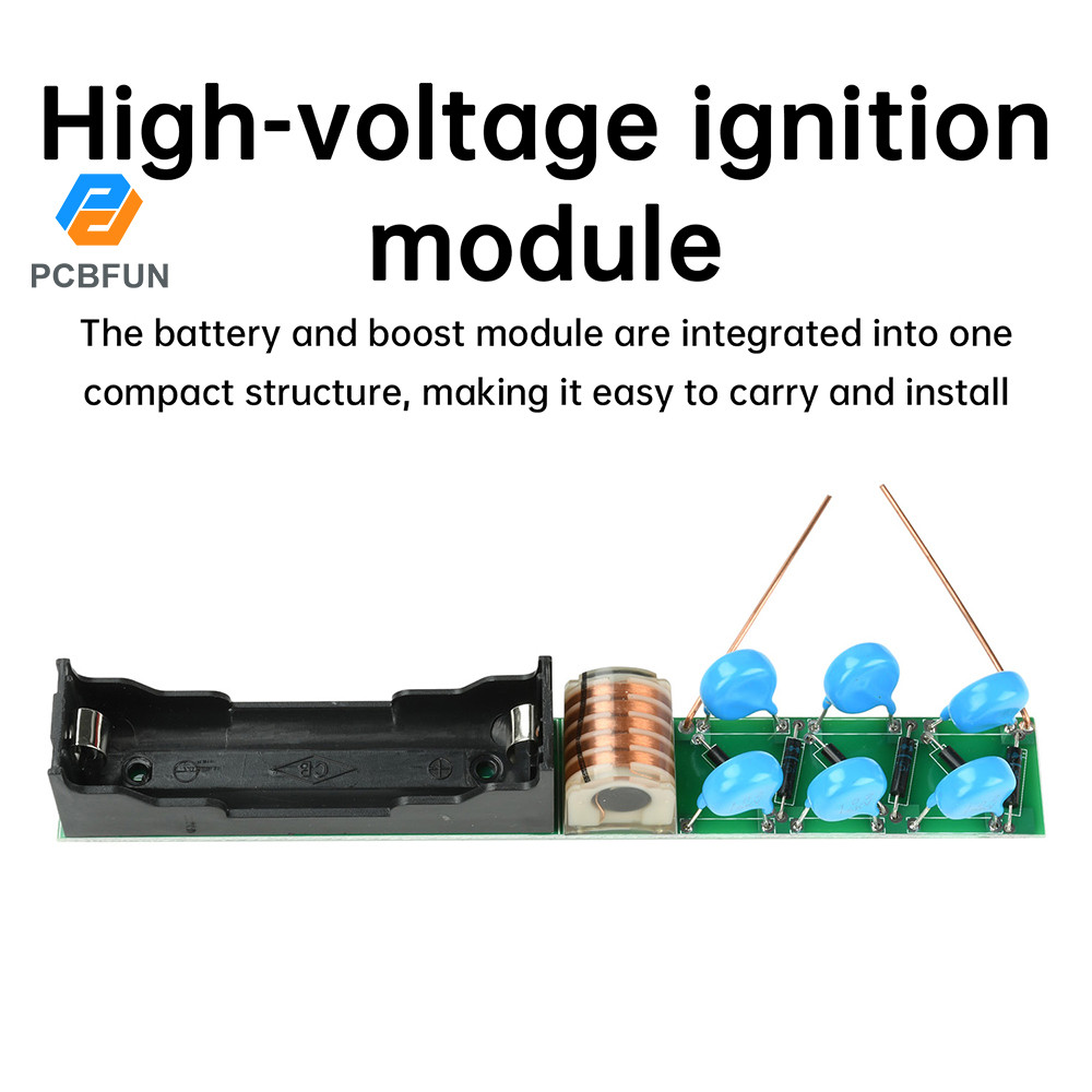Pcbfun DC 3.7V 20KV Battery-Integrated High-Voltage Module Discharge Coil Boost Circuit Arc Generato