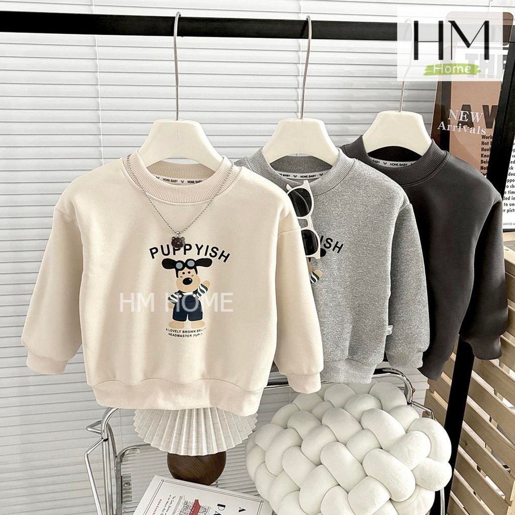 สเวตเตอร์แขนยาวเด็ก เสื้อแขนยาว กันหนาวเด็ก พิมพ์ลานน้องหมา  แฟชั่นน่าหนาว